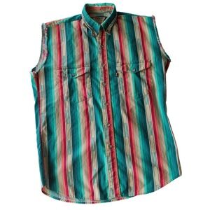 Vintage Cowboys Turtle Mens Sleeveless Western Shirt Stripe Size Large